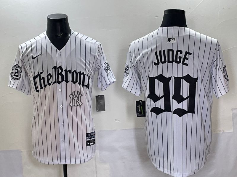 Men 2025 New York Yankees 99 Judge White Stripe Five generations Joint Name Nike MLB Jersey style 011